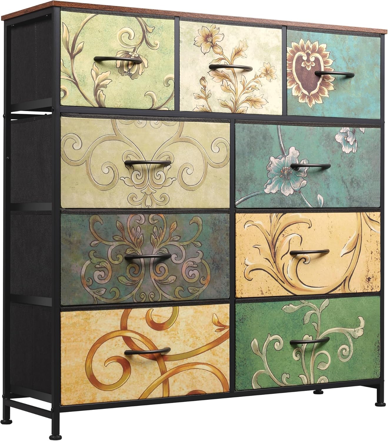 WLIVE 9-Drawer Dresser, Fabric Storage Tower for Bedroom, Hallway, Entryway, Closet, Tall Chest Organizer Unit with Fabric Bins, Steel Frame, Wood Top, Easy Pull Handle, Dark Grey