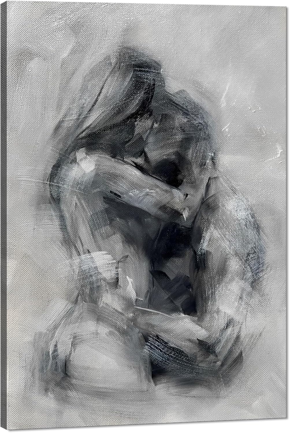 Black and White Sexy Couple Poster Painting Abstract Sexy Couple Canvas Print Nude Woman and Man Portrait Painting for Bedroom Wall Decor 24x36in