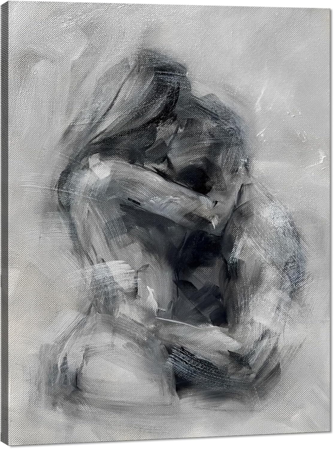 Black and White Sexy Couple Poster Painting Abstract Sexy Couple Canvas Print Nude Woman and Man Portrait Painting for Bedroom Wall Decor 24x36in