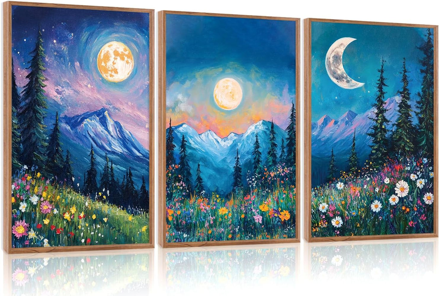 CHDITB Woodland Bear Moose Wild Animals Framed Wall Art(40"x20"), Retro Forest Mountain Sun Wildlife Artwork Painting, Adventure Hunting Themed Nature Landscape Posters Print for Nursery Baby Boy Room Bedroom