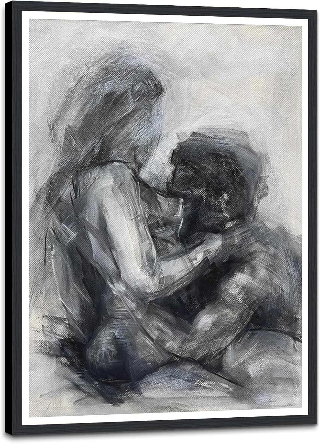 Black and White Sexy Couple Poster Painting Abstract Sexy Couple Canvas Print Nude Woman and Man Portrait Painting for Bedroom Wall Decor 24x36in