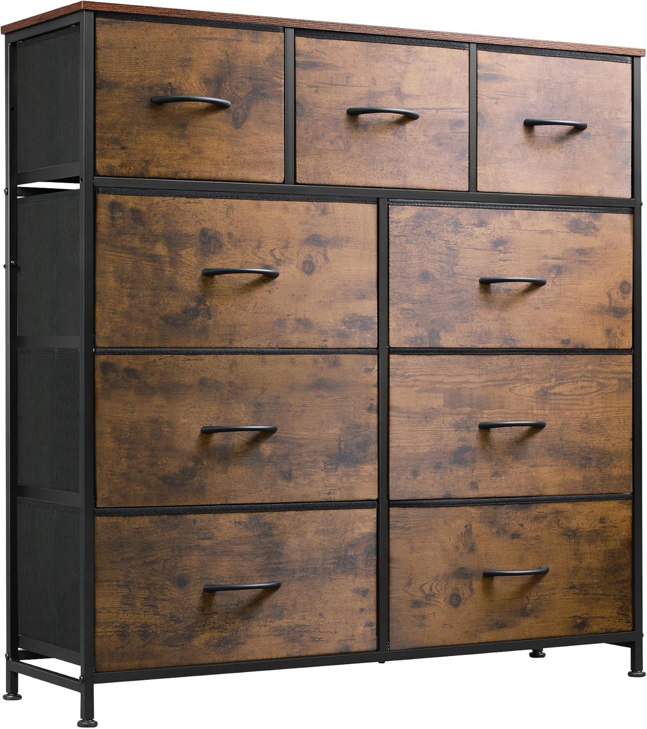 WLIVE 9-Drawer Dresser, Fabric Storage Tower for Bedroom, Hallway, Entryway, Closet, Tall Chest Organizer Unit with Fabric Bins, Steel Frame, Wood Top, Easy Pull Handle, Dark Grey