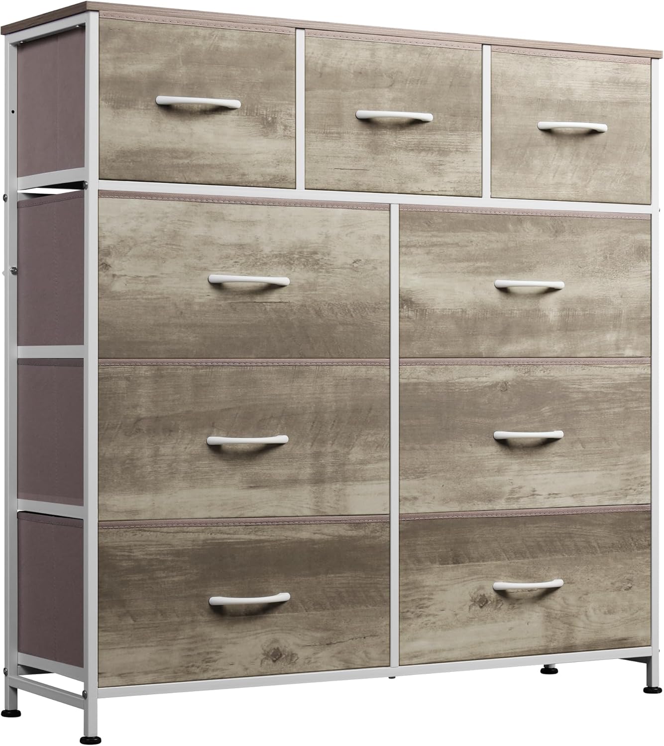 WLIVE 9-Drawer Dresser, Fabric Storage Tower for Bedroom, Hallway, Entryway, Closet, Tall Chest Organizer Unit with Fabric Bins, Steel Frame, Wood Top, Easy Pull Handle, Dark Grey