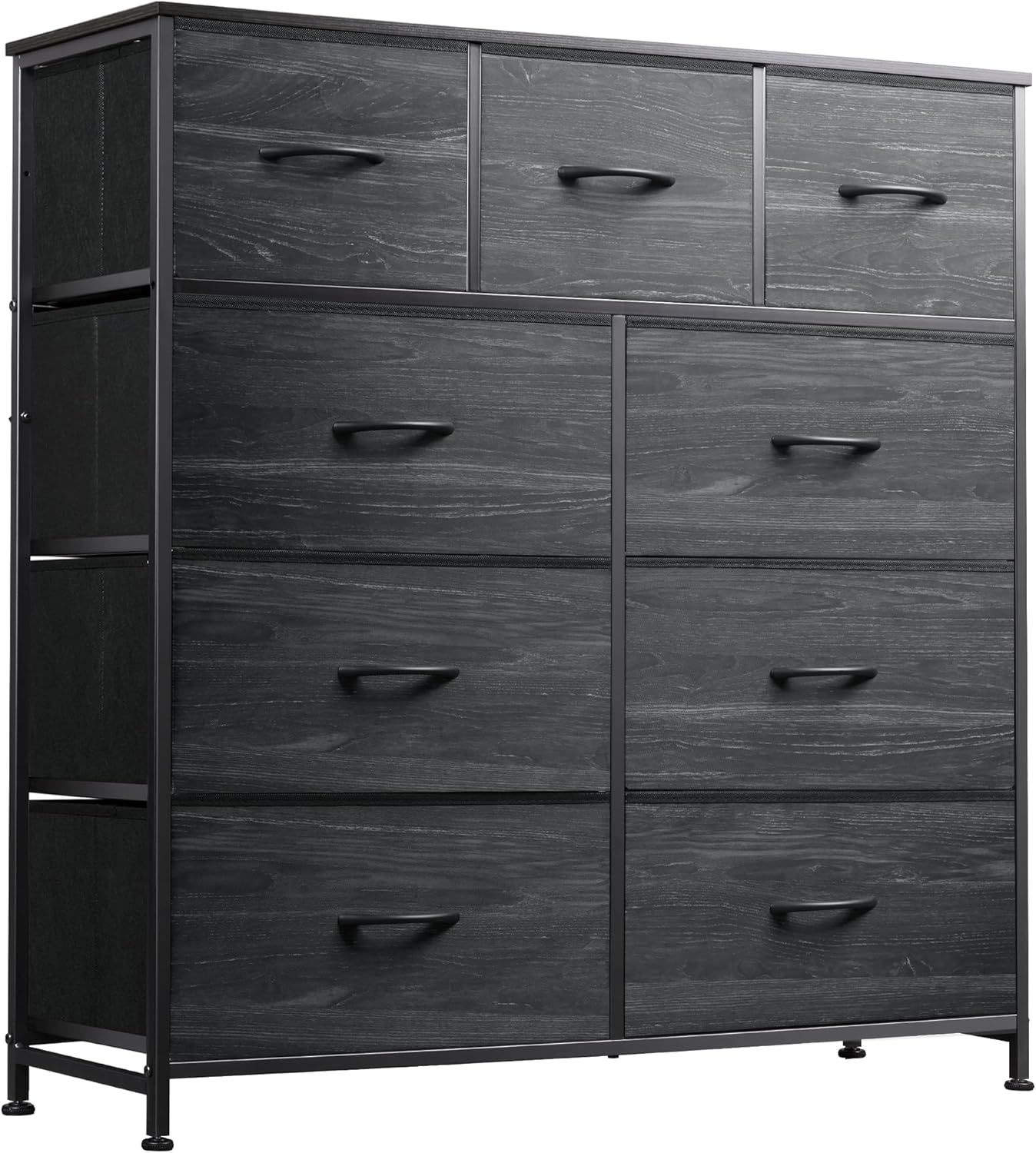 WLIVE 9-Drawer Dresser, Fabric Storage Tower for Bedroom, Hallway, Entryway, Closet, Tall Chest Organizer Unit with Fabric Bins, Steel Frame, Wood Top, Easy Pull Handle, Dark Grey