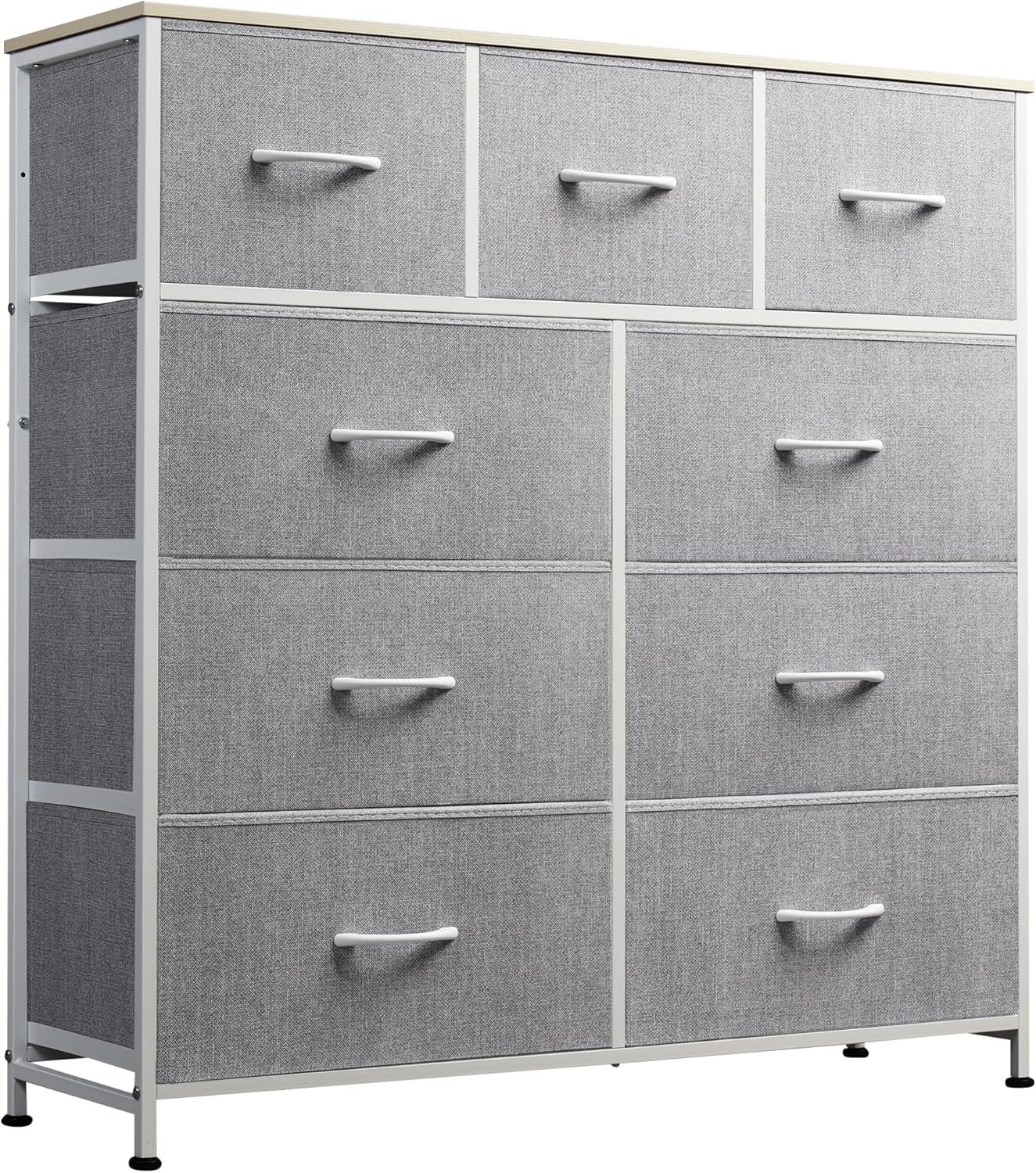 WLIVE 9-Drawer Dresser, Fabric Storage Tower for Bedroom, Hallway, Entryway, Closet, Tall Chest Organizer Unit with Fabric Bins, Steel Frame, Wood Top, Easy Pull Handle, Dark Grey