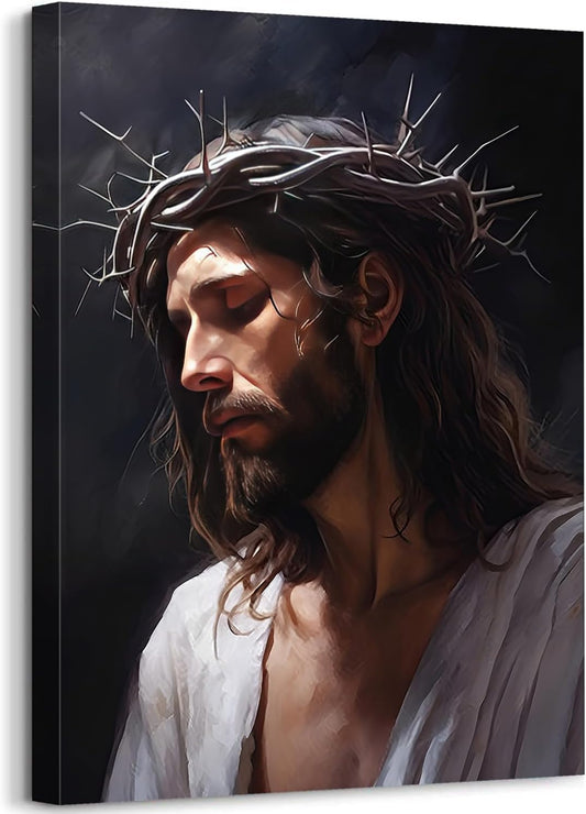 GLOKAKA Jesus Christ Crown of Thorns Wall Art Religious Canvas Print Wall Decor Painting Jesus Portrait Picture Poster for Kitchen Living Room Bedroom Home Decor Christian Gift