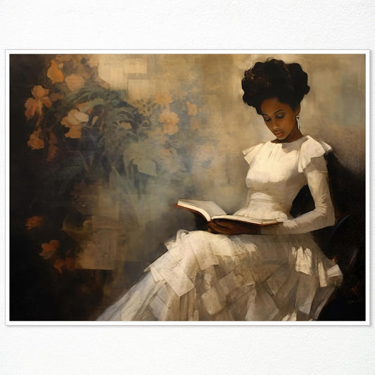 XMQQLL Vintage Female Portrait Reading A Book Poster, Famous Oil Painting Canvas Wall Art, Antique African American Wall Art, Retro Black Girl Pictures Wall Decor for Bedroom 24x36in Unframed