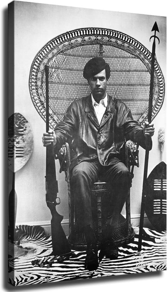 Black Panther Party Huey P. Newton Poster Revolutionary Black and White Portrait Poster Canvas Painting Wall Art Poster for Bedroom Living Room Decor (08×12inch Framed)