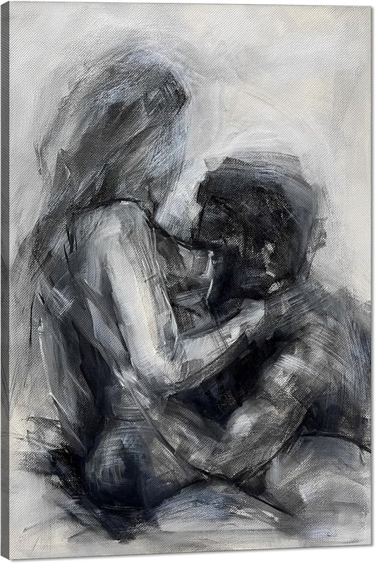 Black and White Sexy Couple Poster Painting Abstract Sexy Couple Canvas Print Nude Woman and Man Portrait Painting for Bedroom Wall Decor 24x36in