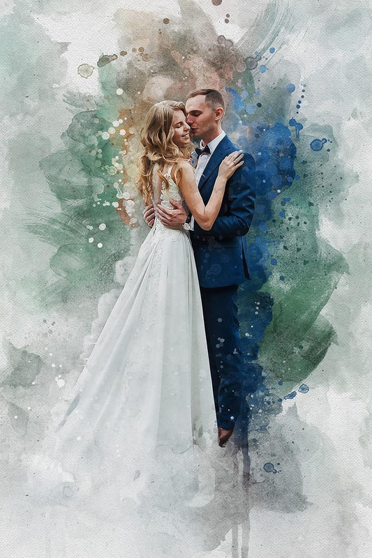 Awesometik Watercolor Portrait Canvas from Photo, Wedding Illustration Print Personalized Artwork Watercolor Art Canvas Art Wall Art